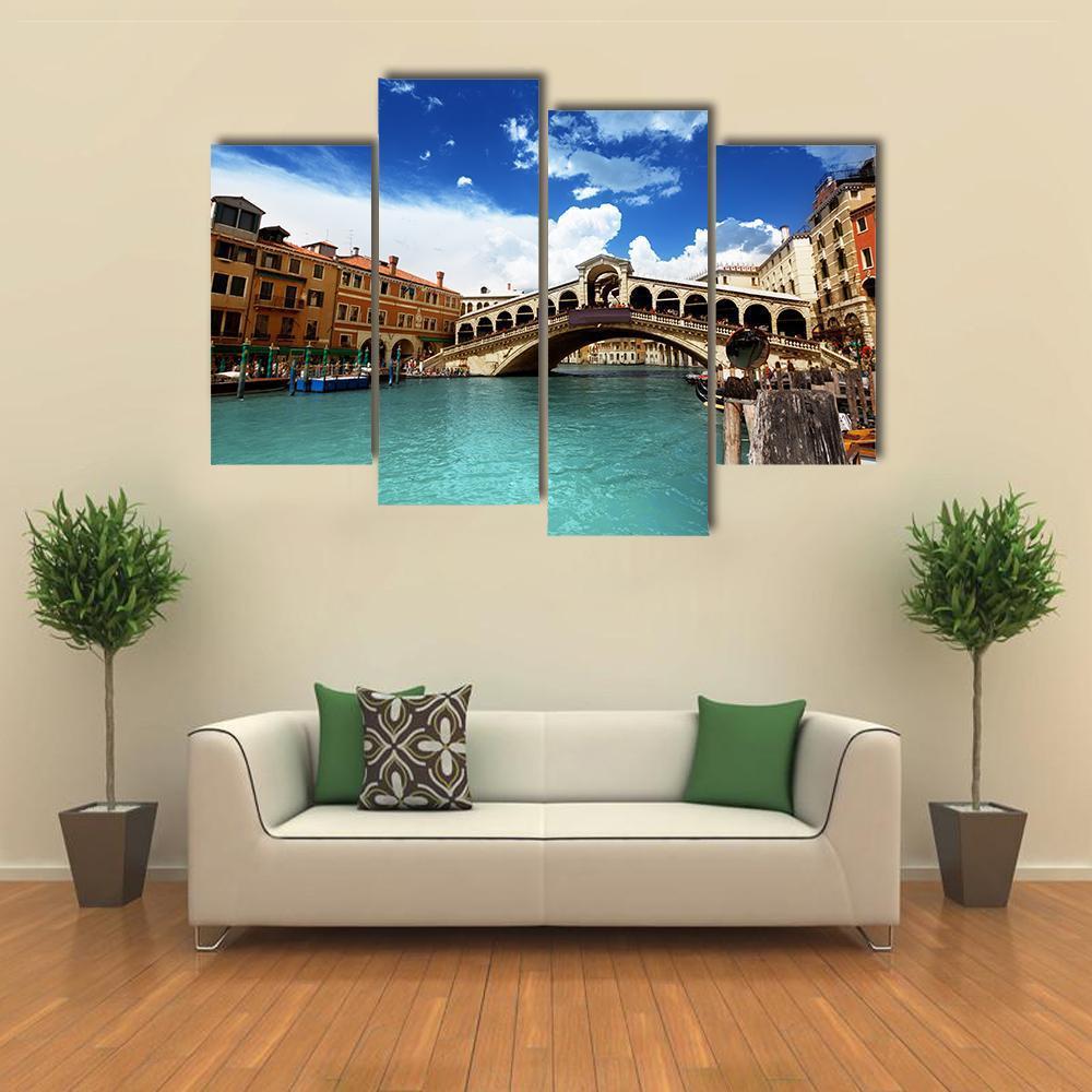 Rialto Bridge In Venice Italy Canvas Wall Art-4 Pop-Gallery Wrap-50" x 32"-Tiaracle