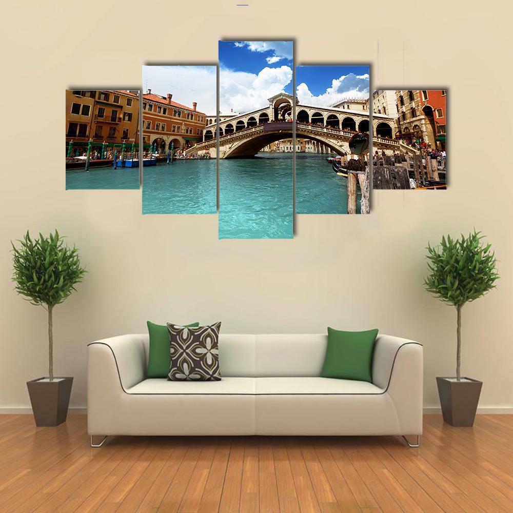 Rialto Bridge In Venice Italy Canvas Wall Art-5 Star-Gallery Wrap-62" x 32"-Tiaracle