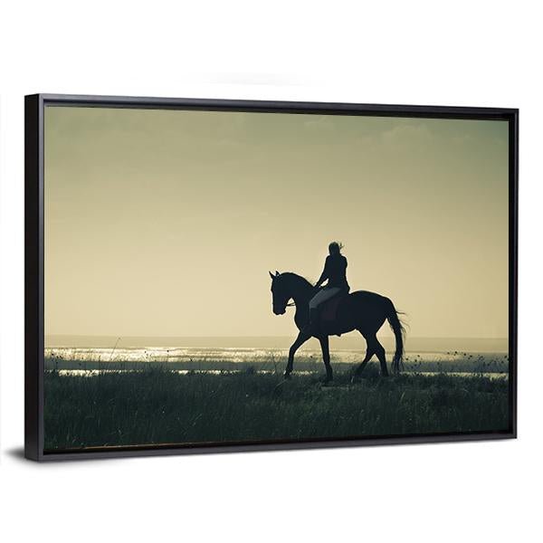 Rider Silhouette On Horseback Canvas Wall Art-3 Horizontal-Gallery Wrap-25" x 16"-Tiaracle