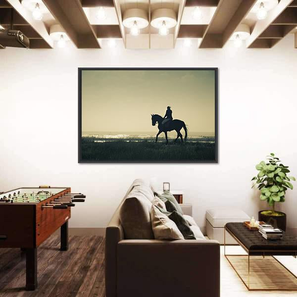 Rider Silhouette On Horseback Canvas Wall Art-3 Horizontal-Gallery Wrap-25" x 16"-Tiaracle