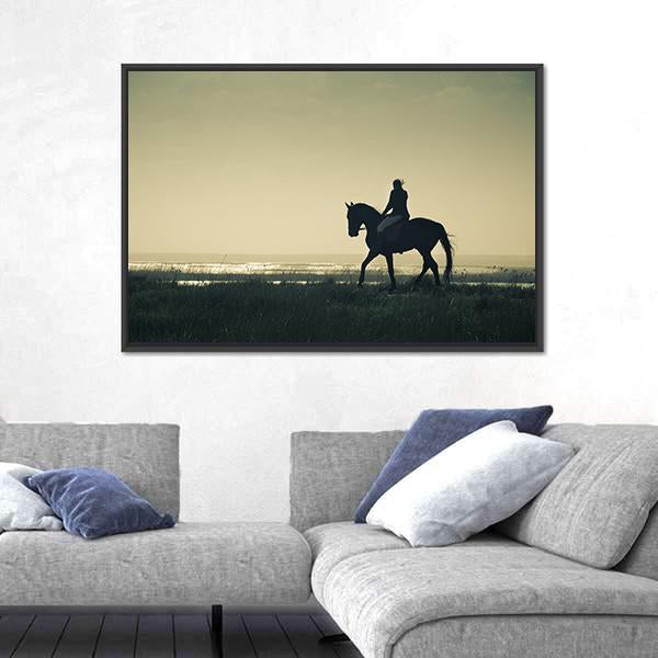 Rider Silhouette On Horseback Canvas Wall Art-3 Horizontal-Gallery Wrap-25" x 16"-Tiaracle