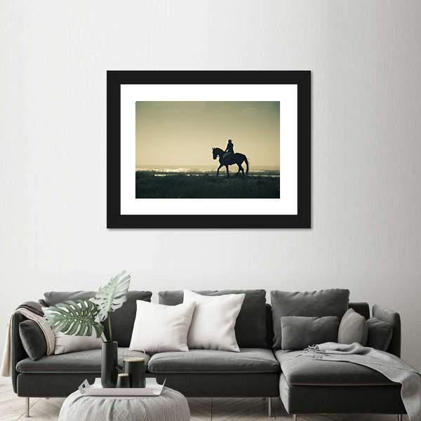 Rider Silhouette On Horseback Canvas Wall Art-3 Horizontal-Gallery Wrap-25" x 16"-Tiaracle