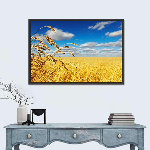 Ripe Wheat Ears Over Wheat Field Canvas Wall Art-1 Piece-Floating Frame-24" x 16"-Tiaracle