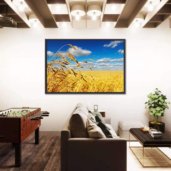 Ripe Wheat Ears Over Wheat Field Canvas Wall Art-3 Horizontal-Gallery Wrap-25" x 16"-Tiaracle