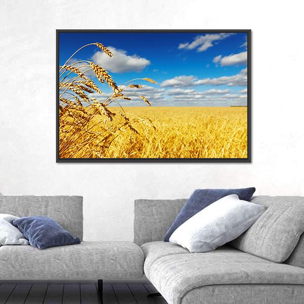 Ripe Wheat Ears Over Wheat Field Canvas Wall Art-3 Horizontal-Gallery Wrap-25" x 16"-Tiaracle