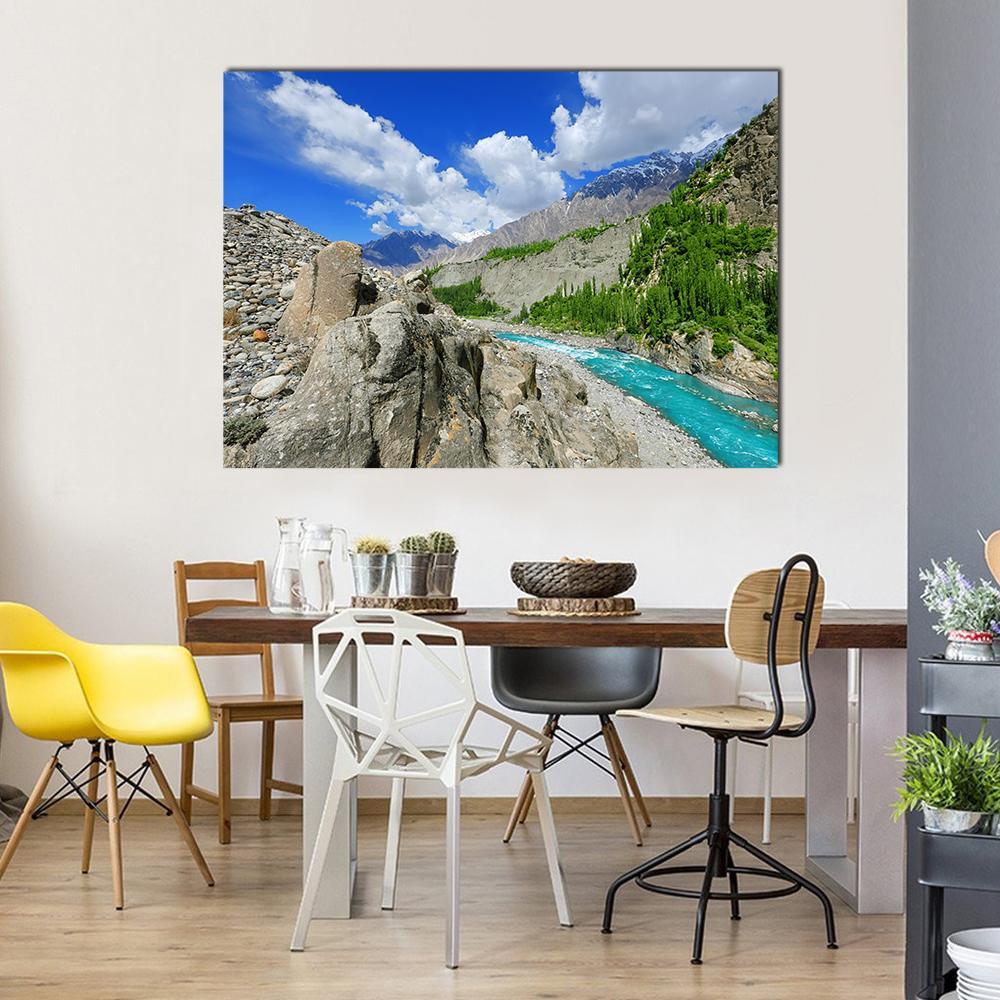 River At Hunza Valley Pakistan Canvas Wall Art-1 Piece-Gallery Wrap-48" x 32"-Tiaracle