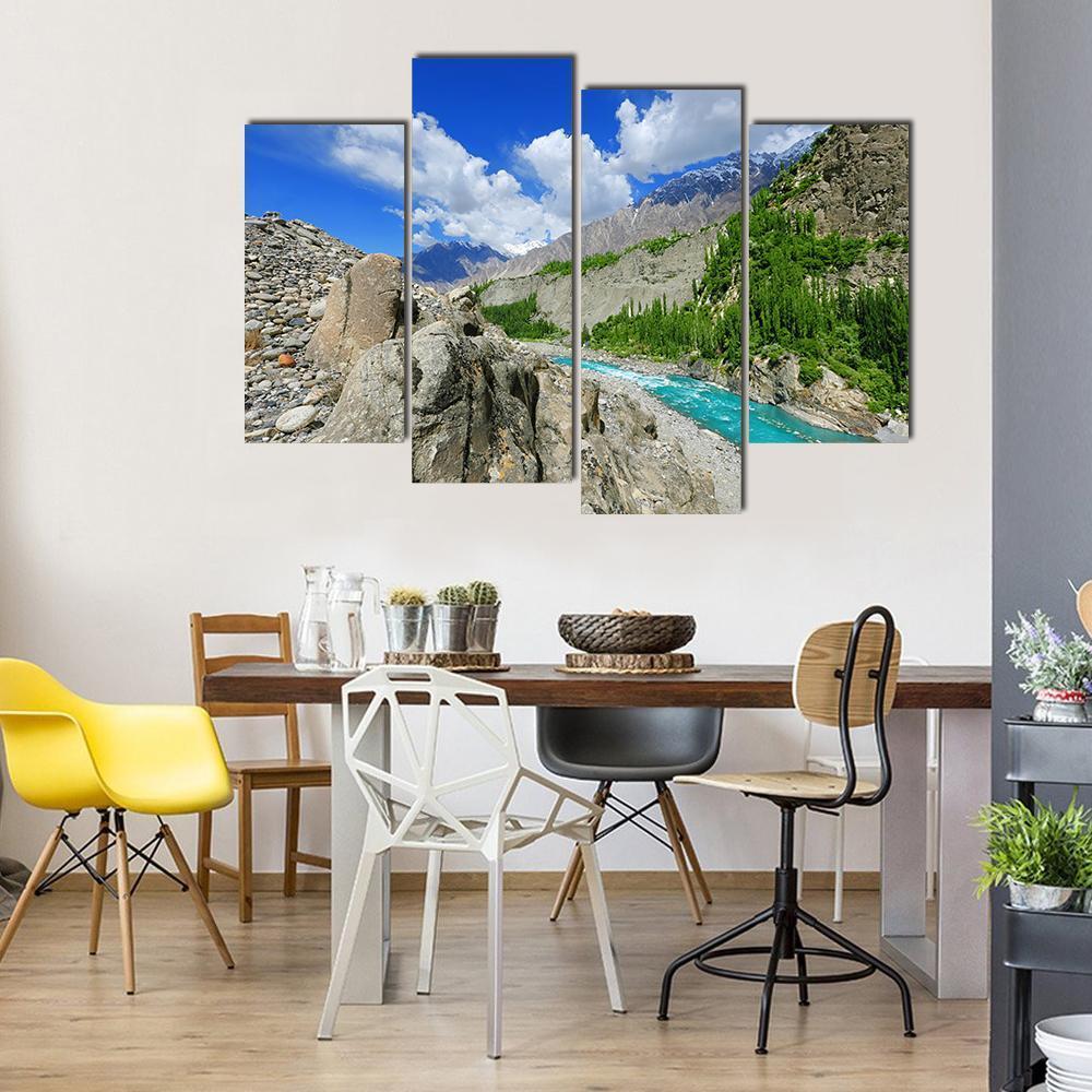 River At Hunza Valley Pakistan Canvas Wall Art-4 Pop-Gallery Wrap-50" x 32"-Tiaracle