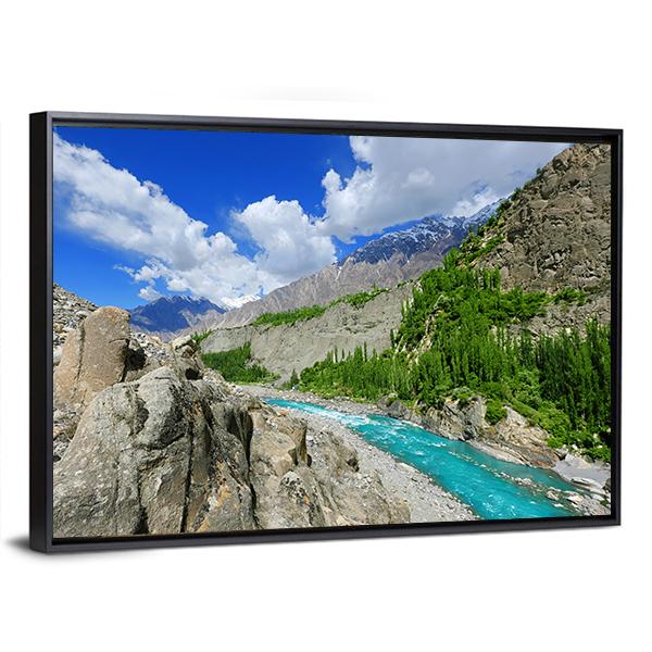 River At Hunza Valley Pakistan Canvas Wall Art-3 Horizontal-Gallery Wrap-25" x 16"-Tiaracle