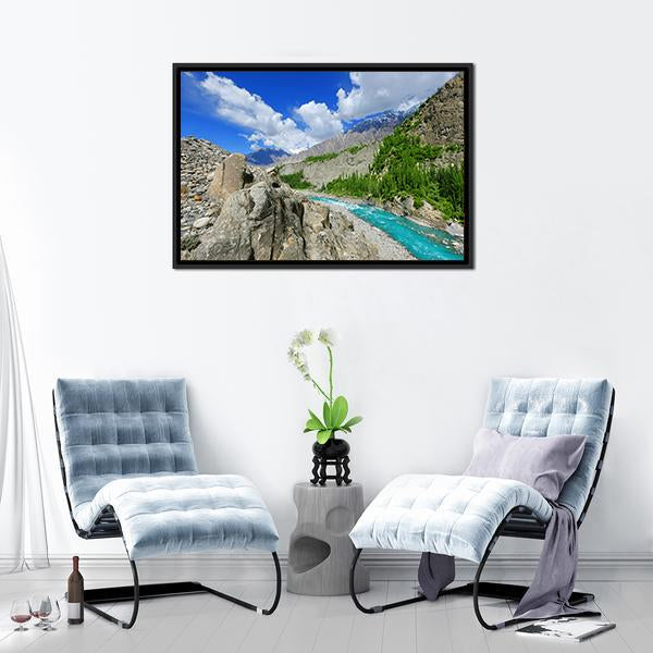 River At Hunza Valley Pakistan Canvas Wall Art-1 Piece-Floating Frame-24" x 16"-Tiaracle