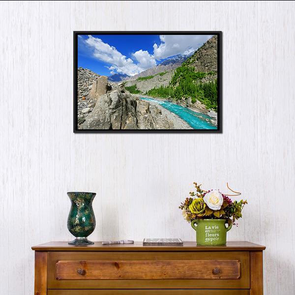 River At Hunza Valley Pakistan Canvas Wall Art-3 Horizontal-Gallery Wrap-25" x 16"-Tiaracle