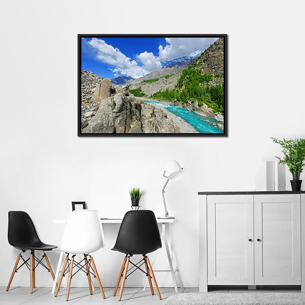 River At Hunza Valley Pakistan Canvas Wall Art-3 Horizontal-Gallery Wrap-25" x 16"-Tiaracle