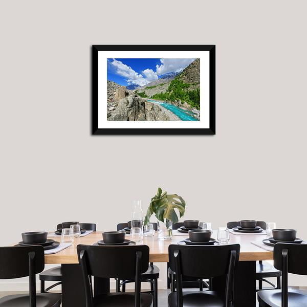 River At Hunza Valley Pakistan Canvas Wall Art-1 Piece-Framed Print-20" x 16"-Tiaracle