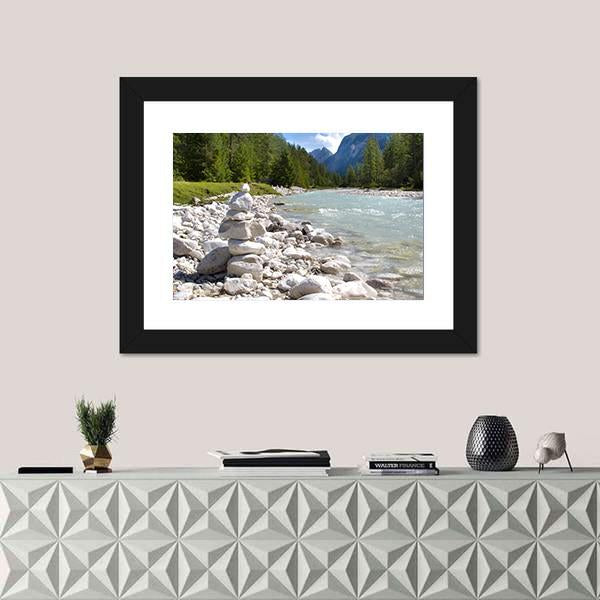 River Isar At Alps Mountains Canvas Wall Art-1 Piece-Framed Print-20" x 16"-Tiaracle