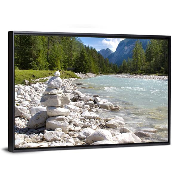 River Isar At Alps Mountains Canvas Wall Art-3 Horizontal-Gallery Wrap-25" x 16"-Tiaracle