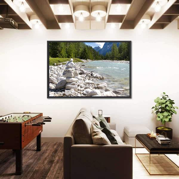 River Isar At Alps Mountains Canvas Wall Art-3 Horizontal-Gallery Wrap-25" x 16"-Tiaracle