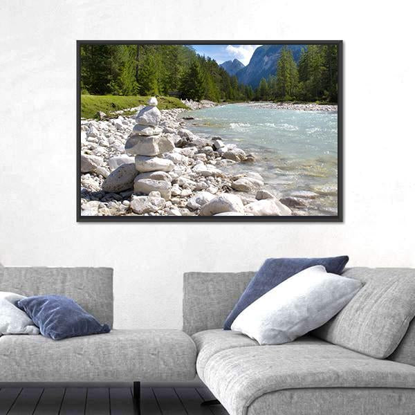 River Isar At Alps Mountains Canvas Wall Art-3 Horizontal-Gallery Wrap-25" x 16"-Tiaracle