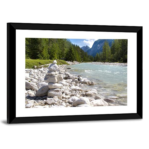 River Isar At Alps Mountains Canvas Wall Art-3 Horizontal-Gallery Wrap-25" x 16"-Tiaracle