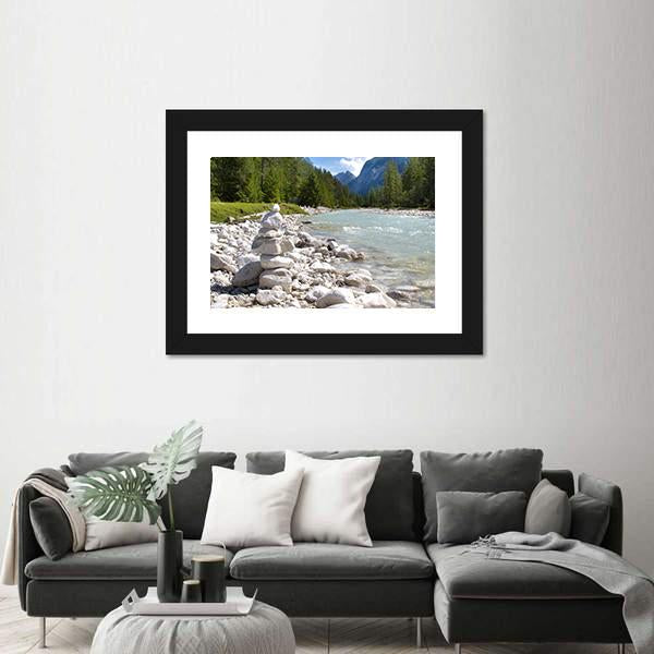 River Isar At Alps Mountains Canvas Wall Art-3 Horizontal-Gallery Wrap-25" x 16"-Tiaracle