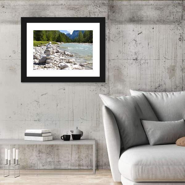 River Isar At Alps Mountains Canvas Wall Art-3 Horizontal-Gallery Wrap-25" x 16"-Tiaracle
