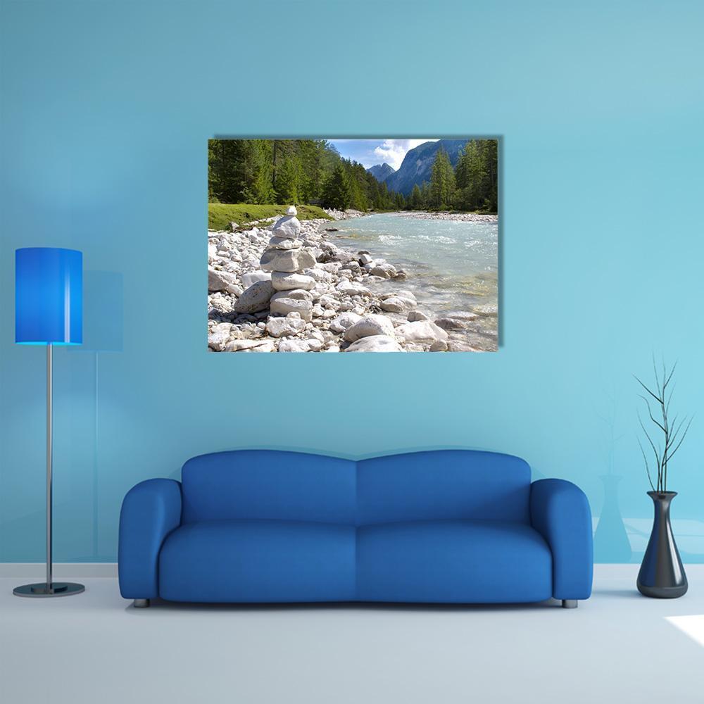 River Isar At Alps Mountains Canvas Wall Art-1 Piece-Gallery Wrap-48" x 32"-Tiaracle