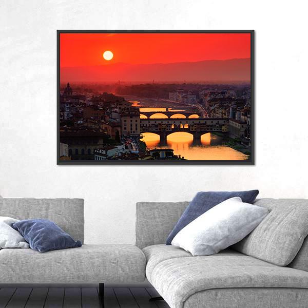 River With Florence Bridge Canvas Wall Art-3 Horizontal-Gallery Wrap-25" x 16"-Tiaracle