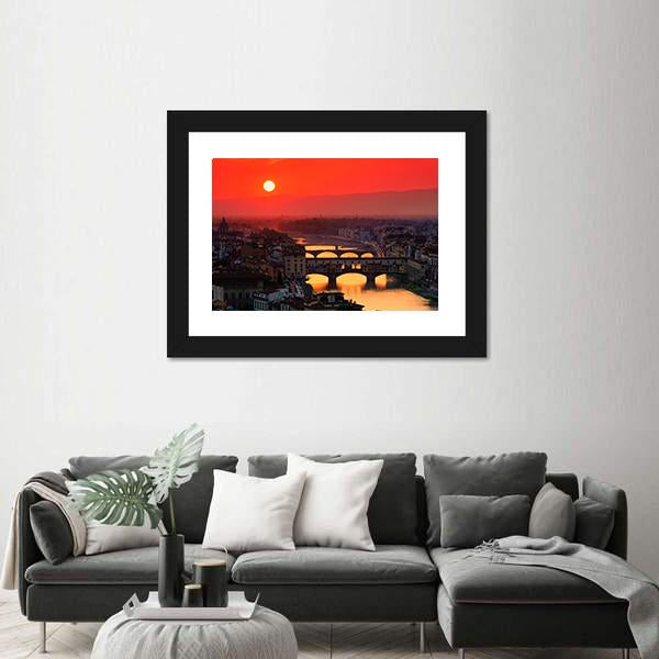 River With Florence Bridge Canvas Wall Art-3 Horizontal-Gallery Wrap-25" x 16"-Tiaracle