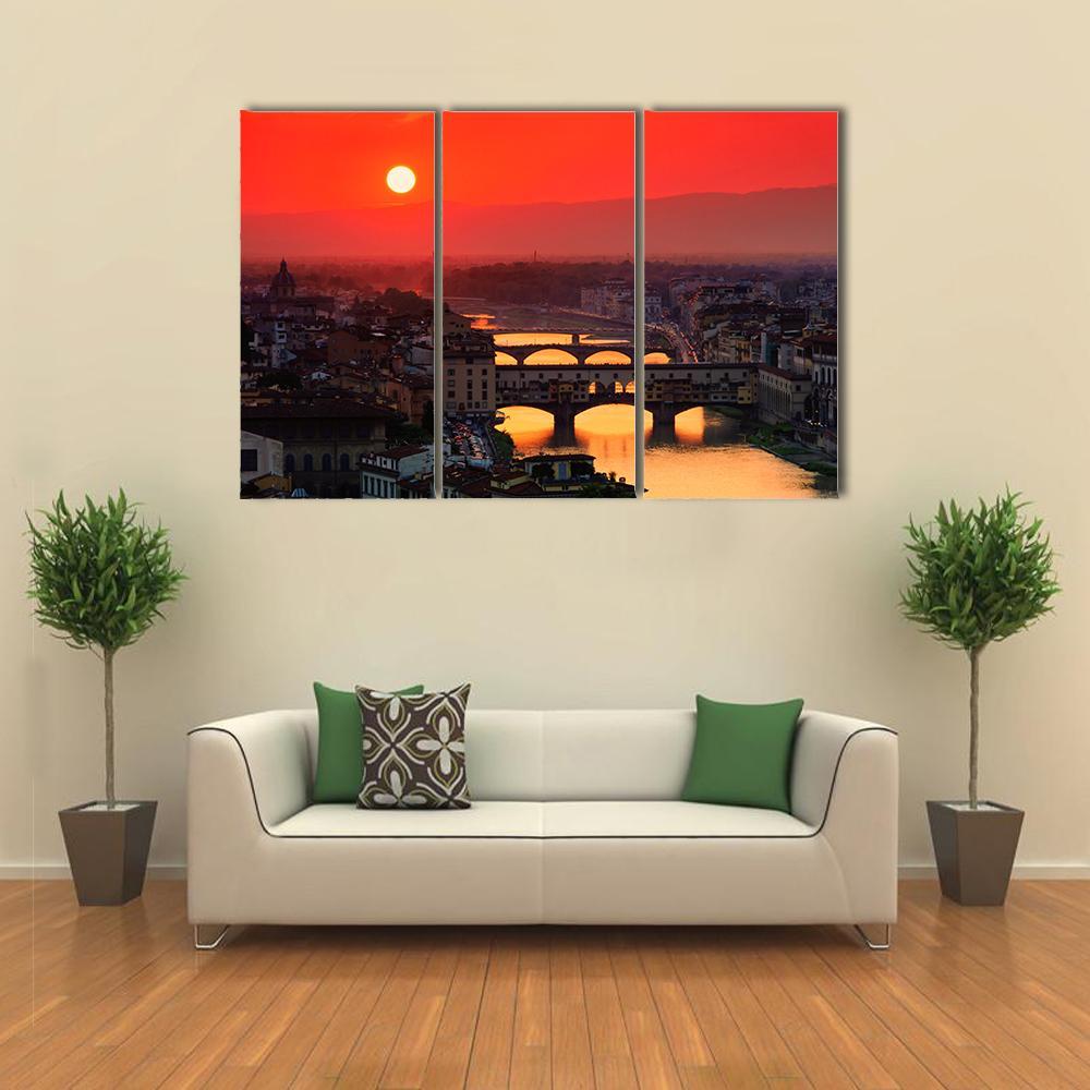 River With Florence Bridge Canvas Wall Art-3 Horizontal-Gallery Wrap-37" x 24"-Tiaracle