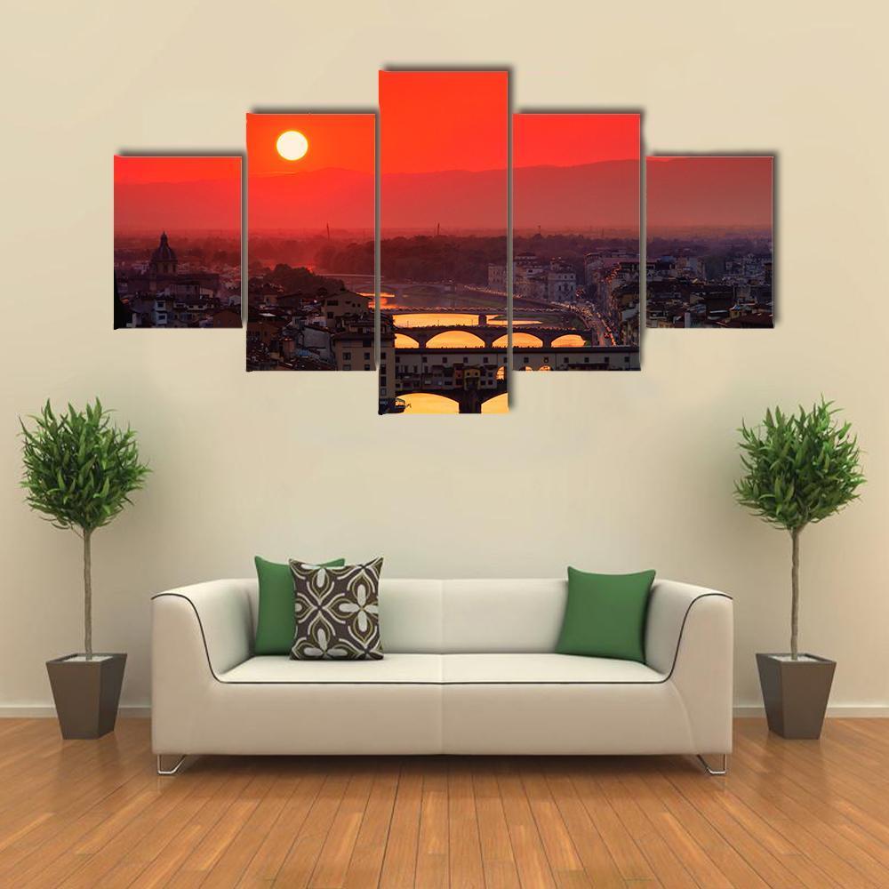 River With Florence Bridge Canvas Wall Art-5 Star-Gallery Wrap-62" x 32"-Tiaracle