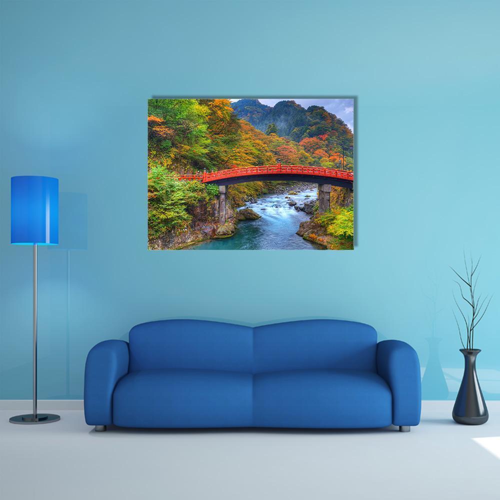 River With Shinkyo Bridge In Nikko Canvas Wall Art-1 Piece-Gallery Wrap-48" x 32"-Tiaracle
