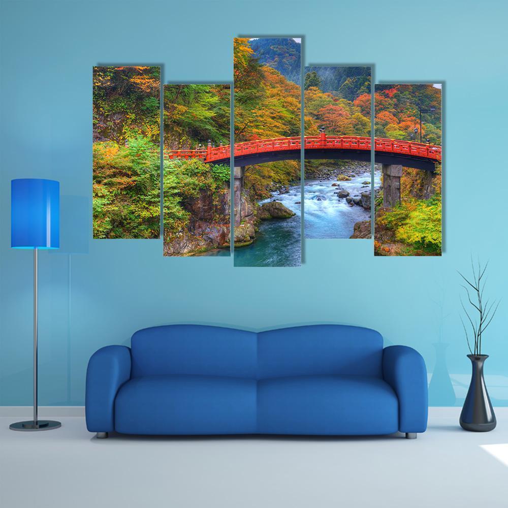River With Shinkyo Bridge In Nikko Canvas Wall Art-5 Pop-Gallery Wrap-47" x 32"-Tiaracle