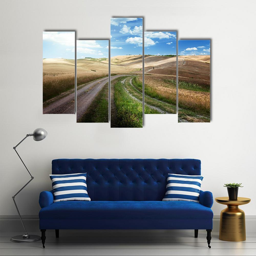 Road Between Fields Of Tuscany Canvas Wall Art-5 Pop-Gallery Wrap-47" x 32"-Tiaracle