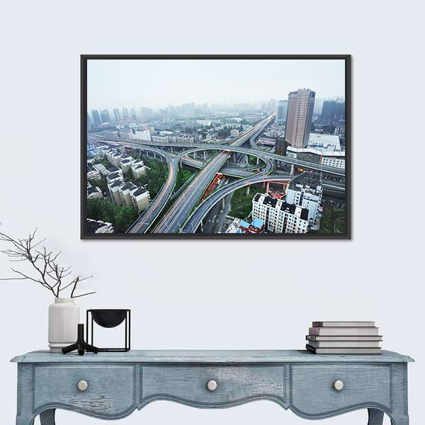 Road Junction At Hangzhou Canvas Wall Art-1 Piece-Floating Frame-24" x 16"-Tiaracle