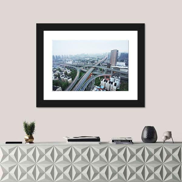 Road Junction At Hangzhou Canvas Wall Art-1 Piece-Framed Print-20" x 16"-Tiaracle