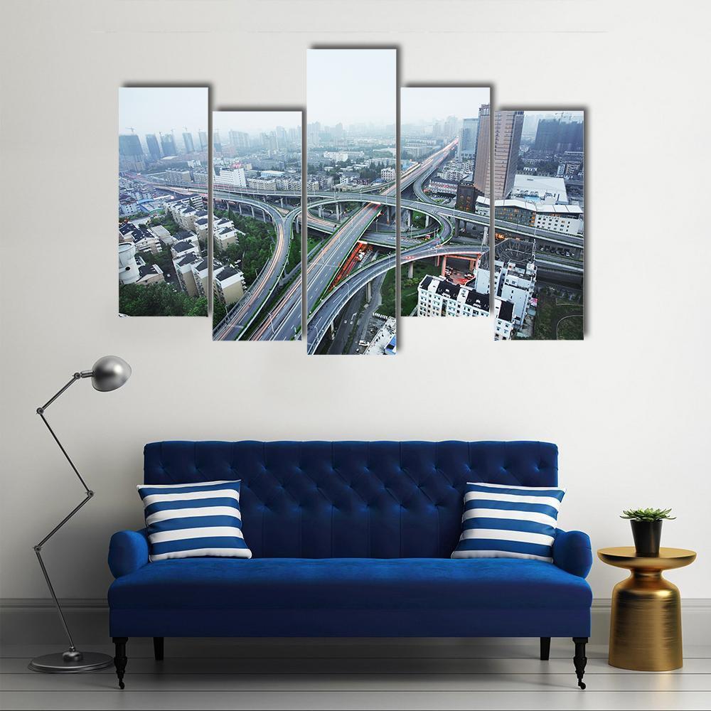 Road Junction At Hangzhou Canvas Wall Art-5 Pop-Gallery Wrap-47" x 32"-Tiaracle