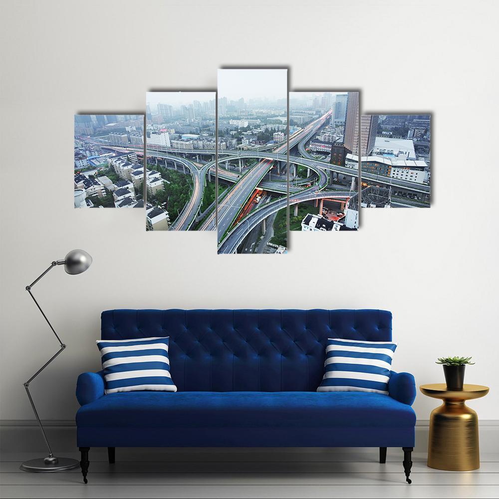 Road Junction At Hangzhou Canvas Wall Art-5 Star-Gallery Wrap-62" x 32"-Tiaracle