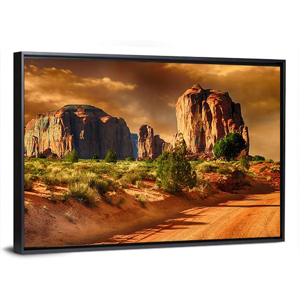 Road Through Monument Valley Canvas Wall Art-3 Horizontal-Gallery Wrap-25" x 16"-Tiaracle
