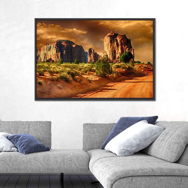 Road Through Monument Valley Canvas Wall Art-3 Horizontal-Gallery Wrap-25" x 16"-Tiaracle