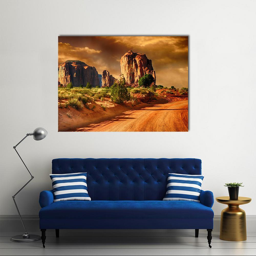 Road Through Monument Valley Canvas Wall Art-1 Piece-Gallery Wrap-48" x 32"-Tiaracle