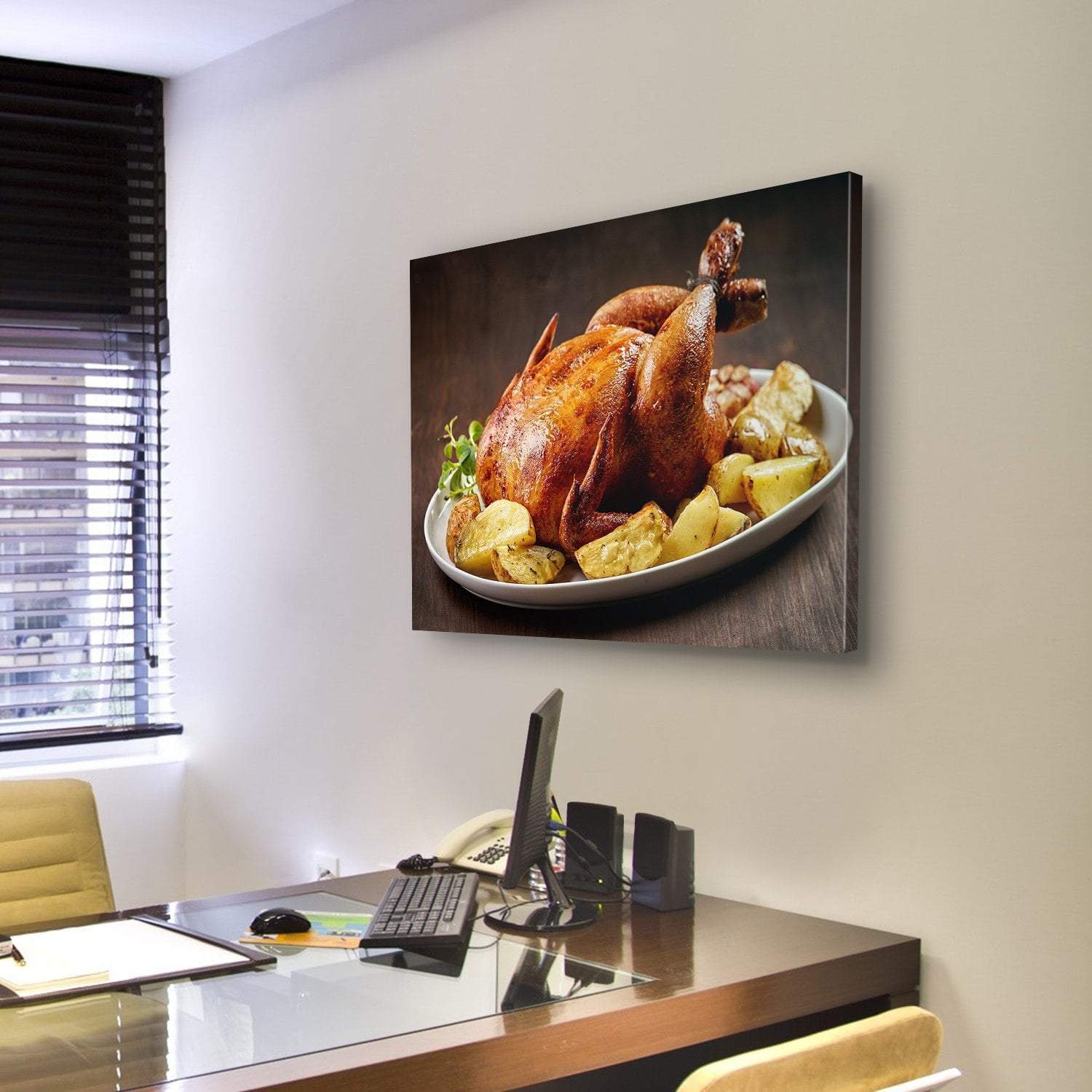 Roasted Chicken And Vegetables On Wooden Table Canvas Wall Art-3 Horizontal-Gallery Wrap-25" x 16"-Tiaracle