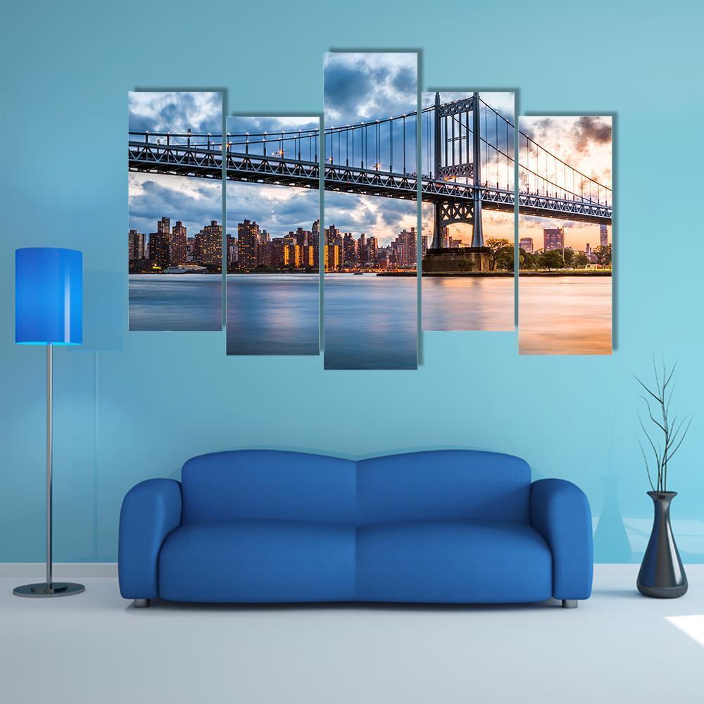 Robert F Kennedy Bridge Canvas Wall Art-5 Pop-Gallery Wrap-47" x 32"-Tiaracle