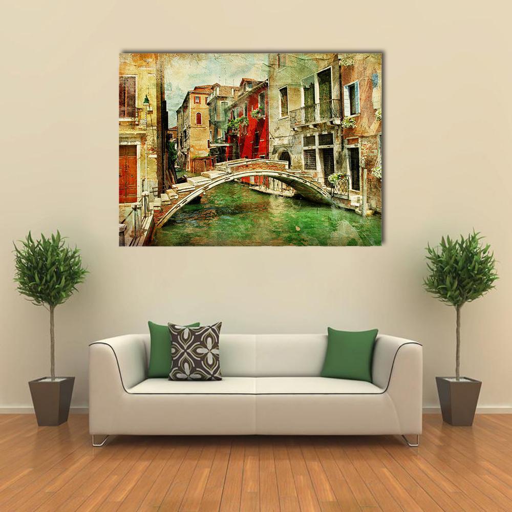 Romantic Venice Artwork In Painting Style Canvas Wall Art-1 Piece-Gallery Wrap-48" x 32"-Tiaracle