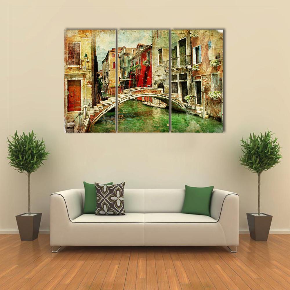 Romantic Venice Artwork In Painting Style Canvas Wall Art-3 Horizontal-Gallery Wrap-37" x 24"-Tiaracle