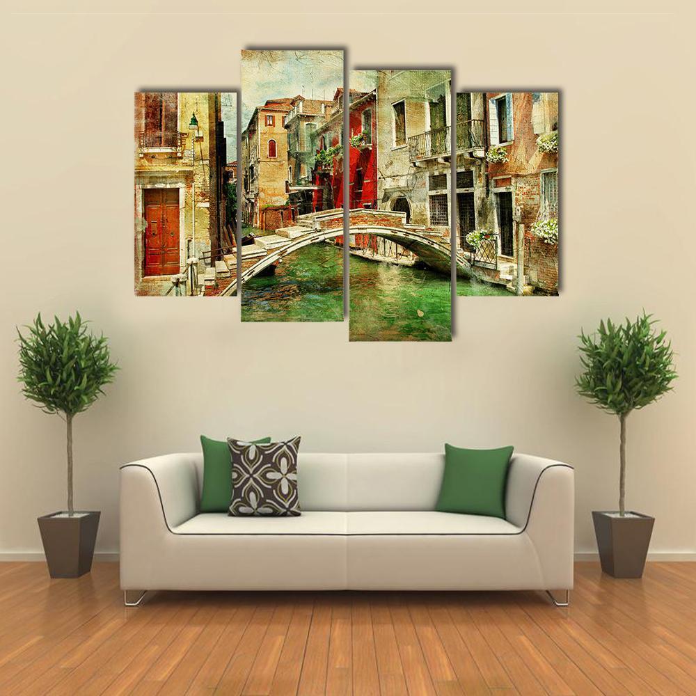 Romantic Venice Artwork In Painting Style Canvas Wall Art-4 Pop-Gallery Wrap-50" x 32"-Tiaracle