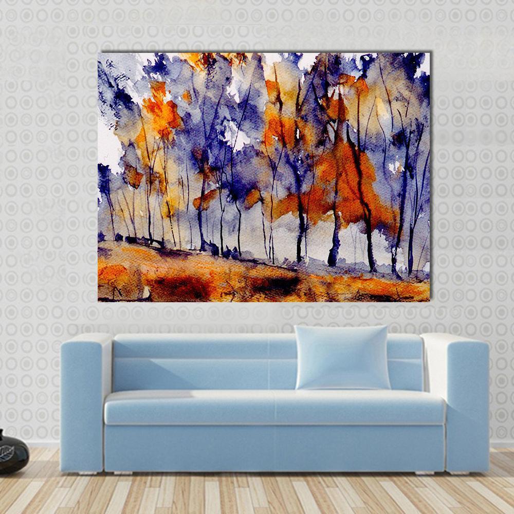 Rough Watercolor Painting Of Trees Canvas Wall Art-1 Piece-Gallery Wrap-48" x 32"-Tiaracle
