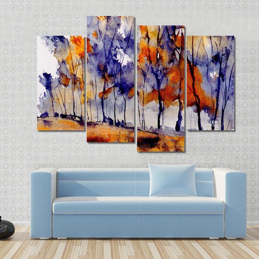 Rough Watercolor Painting Of Trees Canvas Wall Art-4 Pop-Gallery Wrap-50" x 32"-Tiaracle