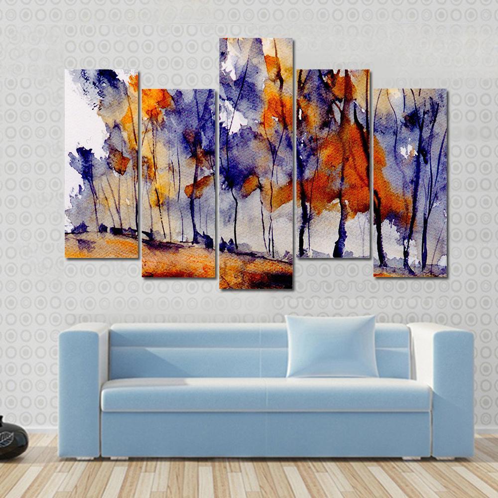 Rough Watercolor Painting Of Trees Canvas Wall Art-5 Pop-Gallery Wrap-47" x 32"-Tiaracle