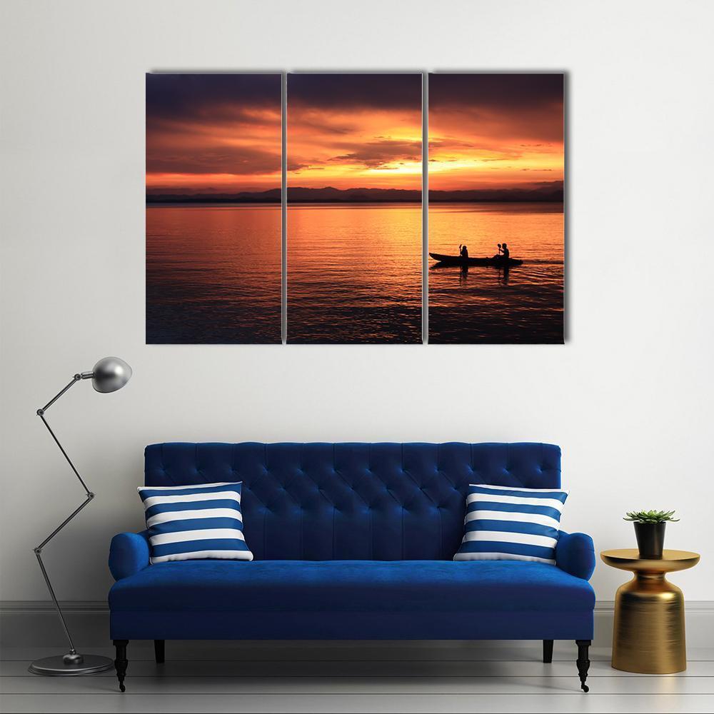 Rower At Sunset Canvas Wall Art-3 Horizontal-Gallery Wrap-37" x 24"-Tiaracle