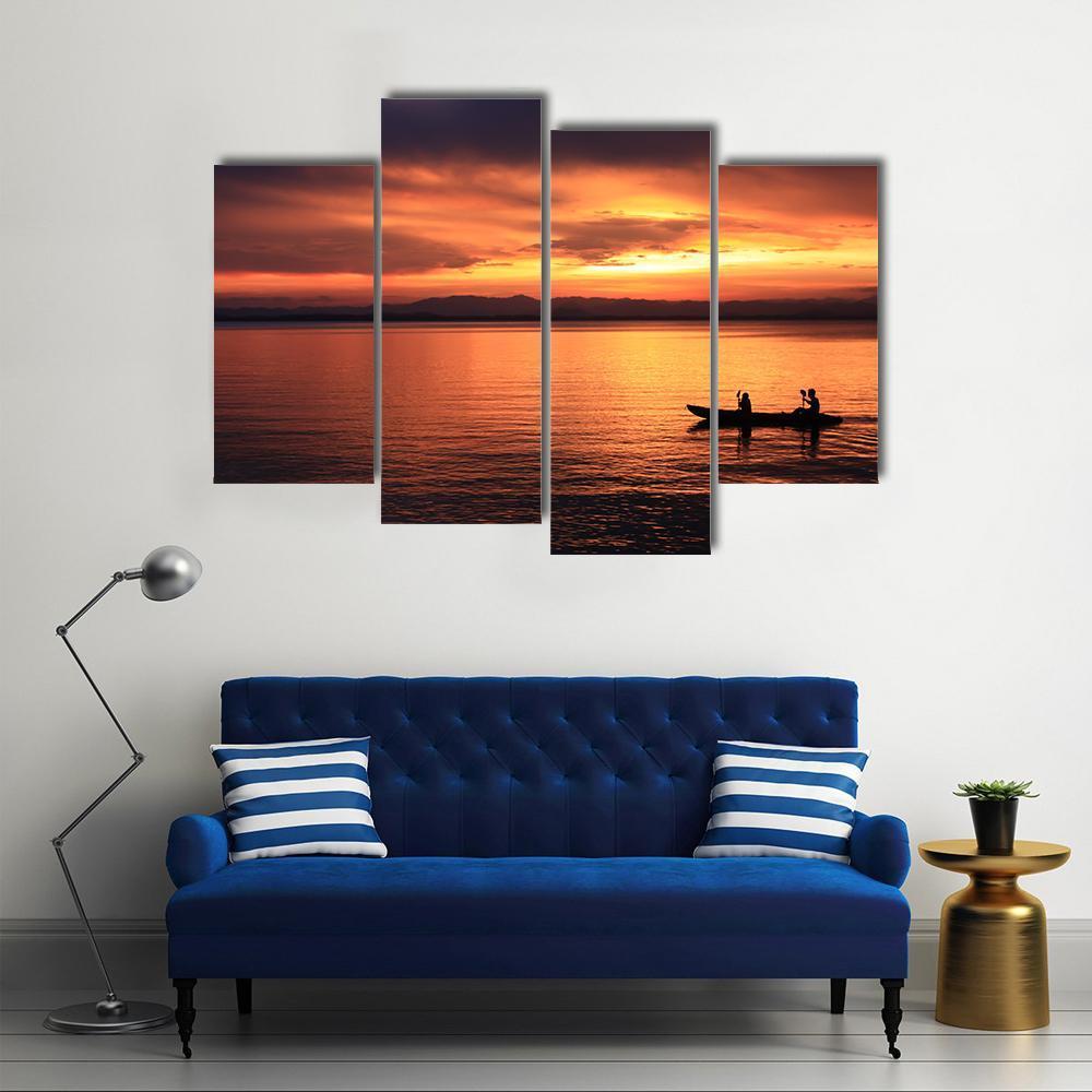 Rower At Sunset Canvas Wall Art-4 Pop-Gallery Wrap-50" x 32"-Tiaracle