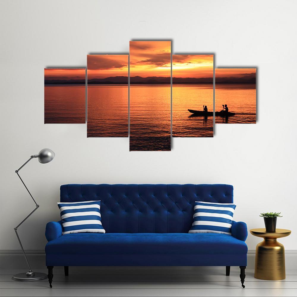 Rower At Sunset Canvas Wall Art-5 Star-Gallery Wrap-62" x 32"-Tiaracle