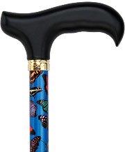 Scratch & Dent Blue Skies Butterfly Adjustable Derby Walking Cane with Engraved Collar V1680